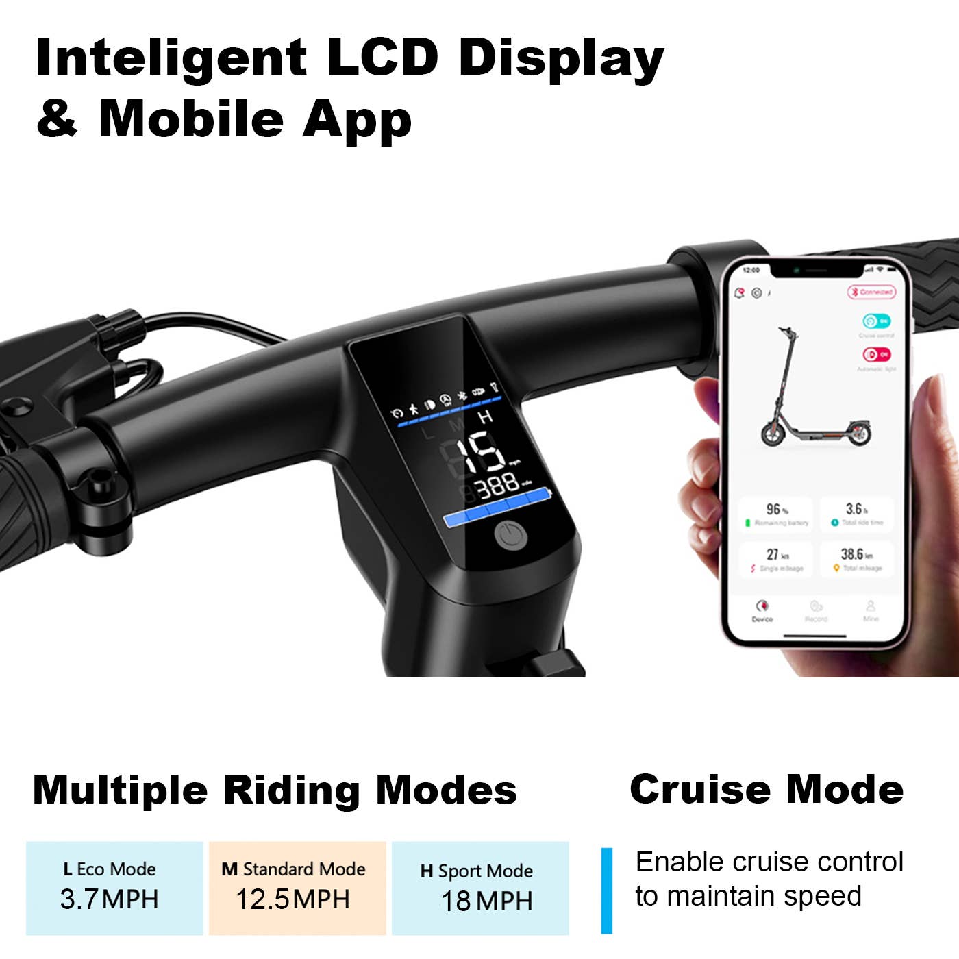 Foldable Electric Scooter with App: Black