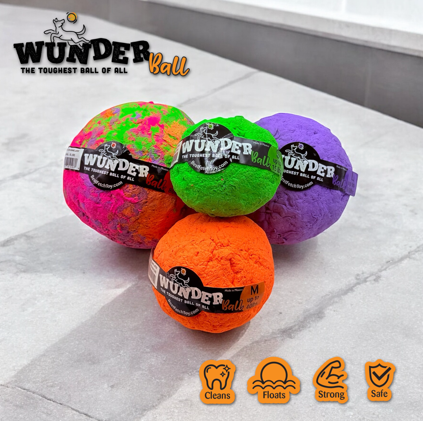 WUNDERball colorful natural rubber dog fetch toys